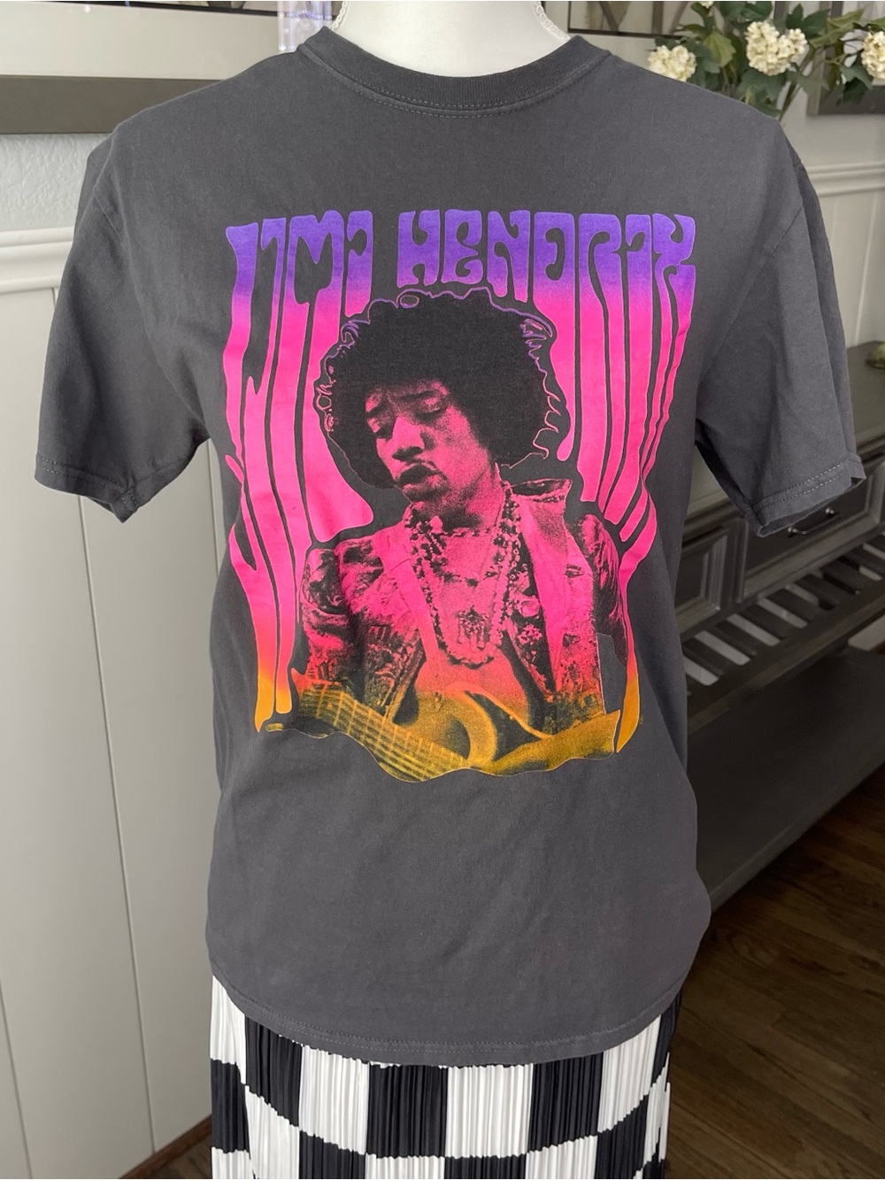 Jimi Hendrix Graphic Tee - Black with Pink & Yellow Print